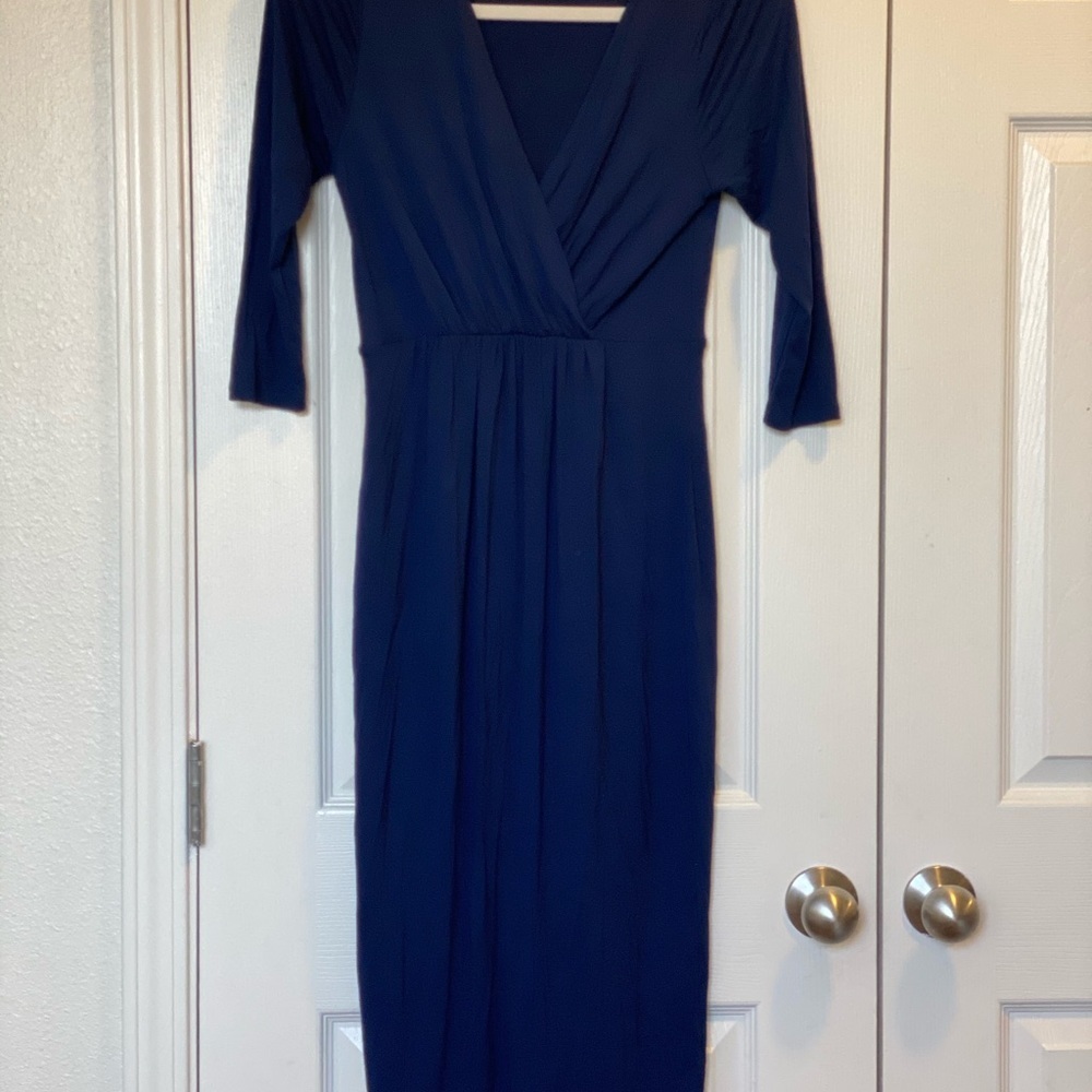 ASOS MATERNITY NAVY BLUE MIDI WRAP DRESS STRETCH